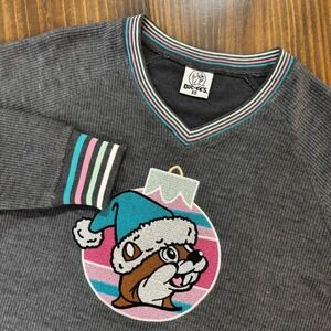 BUC-EE'S Sweater Womens XS Gray Ribbed V Neck Holiday Beaver Graphic